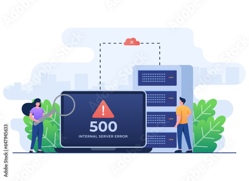 500 Internal server error concept flat illustration, Website error, Network error, Cloud computing concept for landing page, web design, banner, infographic