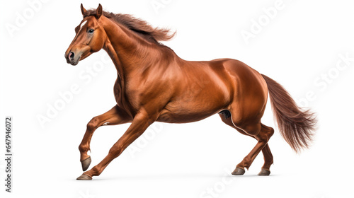 Running horse  side view  white background. Modified Generative Ai image.
