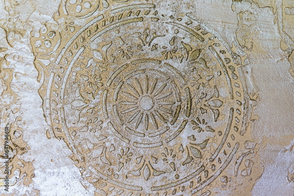 Oriental ornament with Arabic and Islamic style in design. Wall stucco or decorative plaster with an artistic motif