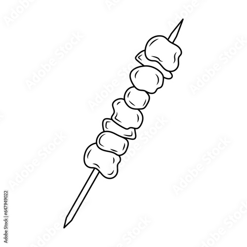 Barbeque meat, lula kebab or shashlik. Meat on a skewer linear icon. Hand drawn doodle illustration.