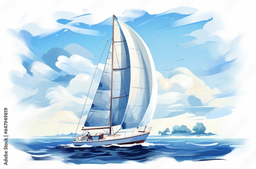 Illustration of a serene sailboat gliding through the vast ocean created with Generative AI technology