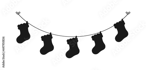 Christmas Stocking Silhouette Garland Vector Illustration, Christmas Socks Graphics Festive Winter Holiday Season Bunting