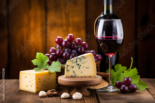 Photo of a wine and cheese pairing on a rustic table