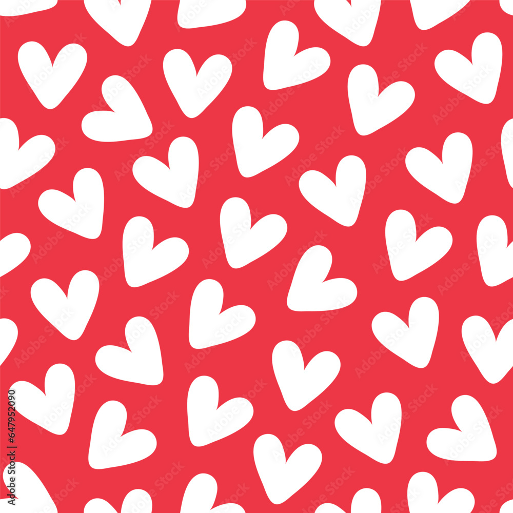 Love heart repeat pattern design vector background, white heart shape on a red background