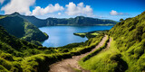 Scenic Path to Sete Cidades Lakes, Azores, Portugal,,,,,,
Nature Walk to Azores' Stunning Lakeside Vista