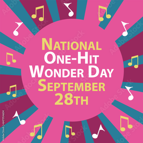 National One-Hit Wonder Day vector banner design with geometric shapes and vibrant colors on a horizontal background. Happy National One-Hit Wonder Day modern minimal poster.