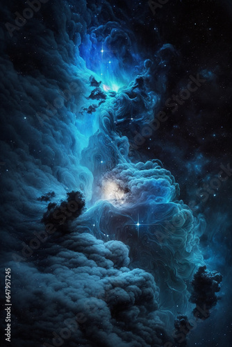 nebula in space with blue lightning