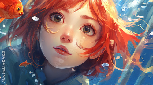 Creative illustration of the girl in the underwater world