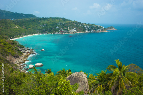 Tropical island paradise in Thailand, Koh Tao. View from John-Suwan Viewpoint on Shark Bay