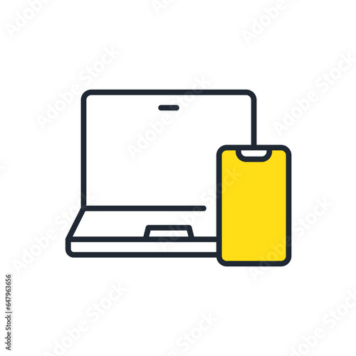 ノートパソコンとスマートフォンのシンプルなベクターアイコンイラスト素材