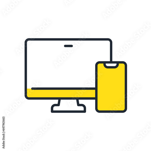 スマホとPCモニターのシンプルなベクターアイコンイラスト素材