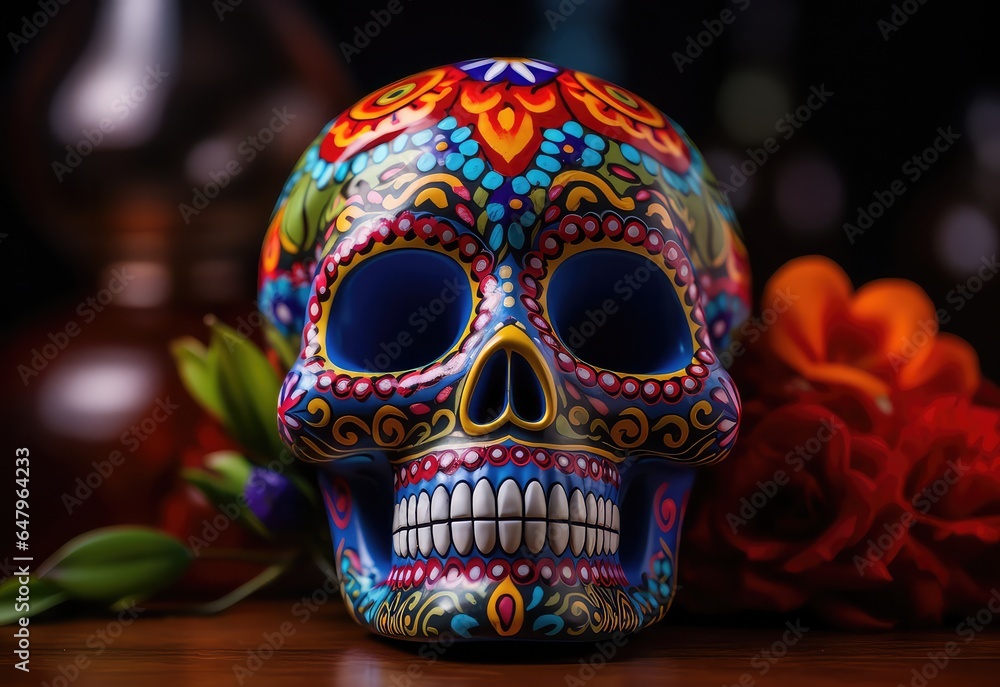 Mexican skull Day of the dead decoration celebrates indigenous culture.