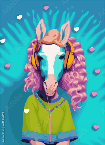 pony mit Kopfhörern witzig
