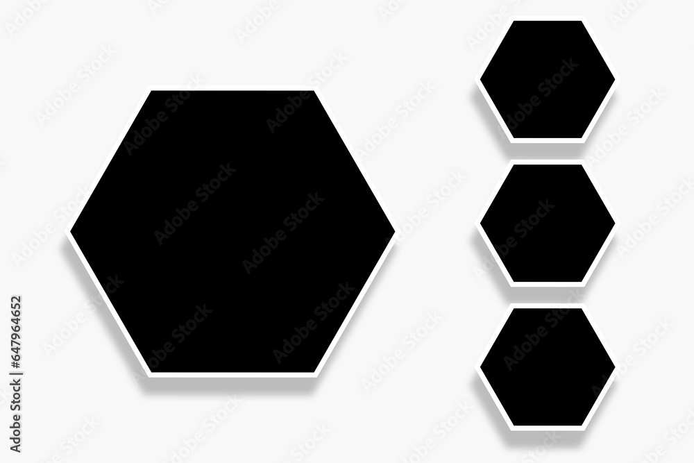 4 Polygon photo frames template of hexagon shapes in a simple layout. Used as a printable photo collage or a blank frames for your album pictures or photographs collection in a classic old style.