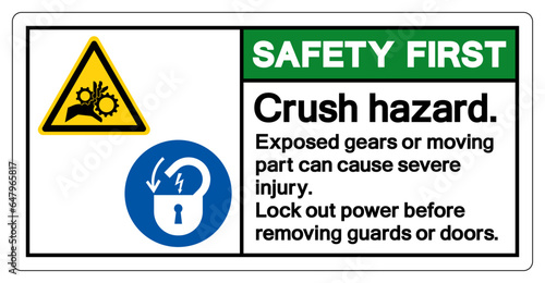 Safety First Crush Hazard Exposed gears or moving part can cause severe injury Symbol Sign, Vector Illustration, Isolate On White Background Label .EPS10