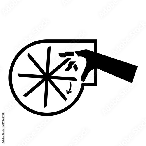 Cutting of Fingers or Hand Rotating Blade Black Icon ,Vector Illustration, Isolate On White Background Label. EPS10
