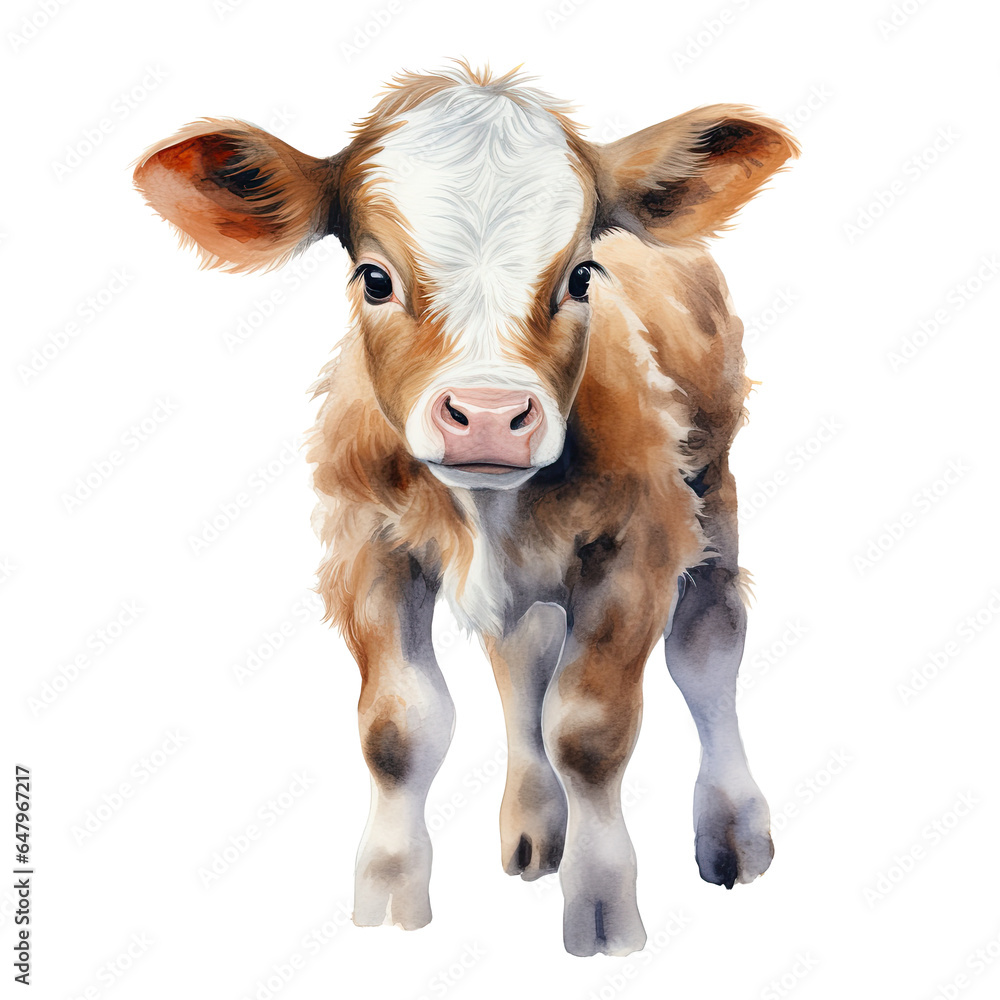 Baby cow watercolor clipart on transparent background. Generative AI ...
