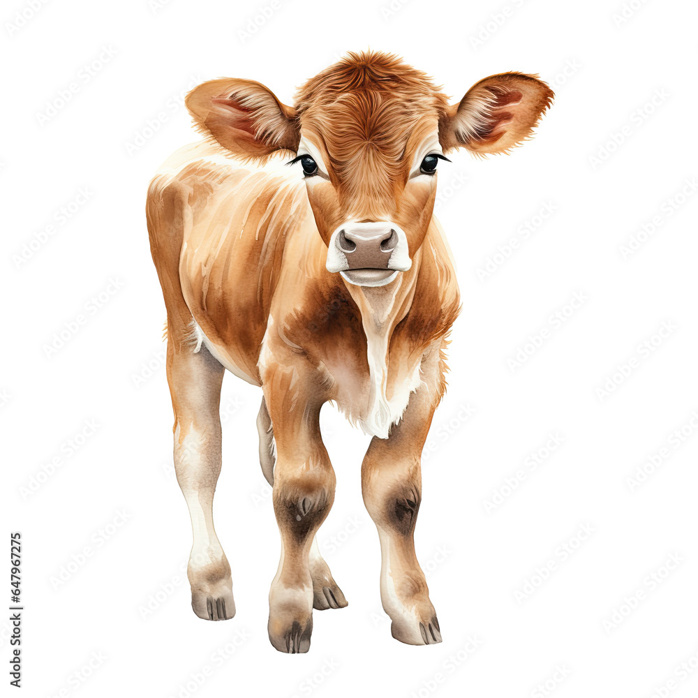Baby cow watercolor clipart on transparent background. Generative AI ...