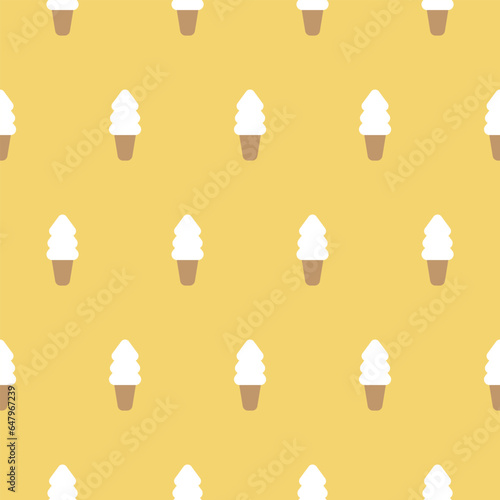 Soft serve ice cream of vanilla pattern vector illustration on yellow background. Ice cream seamless pattern and texture background design. Repeat pattern and decoration.