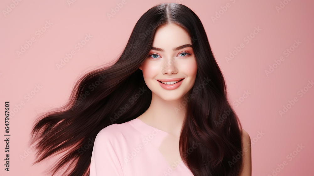 Haircare theme with woman with long black hair Haircare theme with woman with long black hair