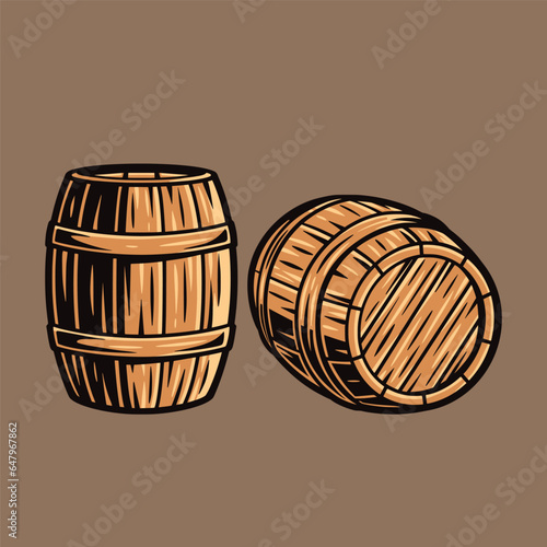 Vintage wooden barrels illustration