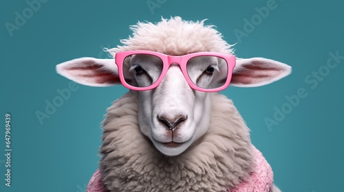 Unny sheep wearing sunglasses. ai generated.