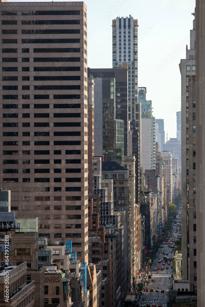 Vertical view of New York street from high up