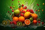 Fresh fruits splashing in water