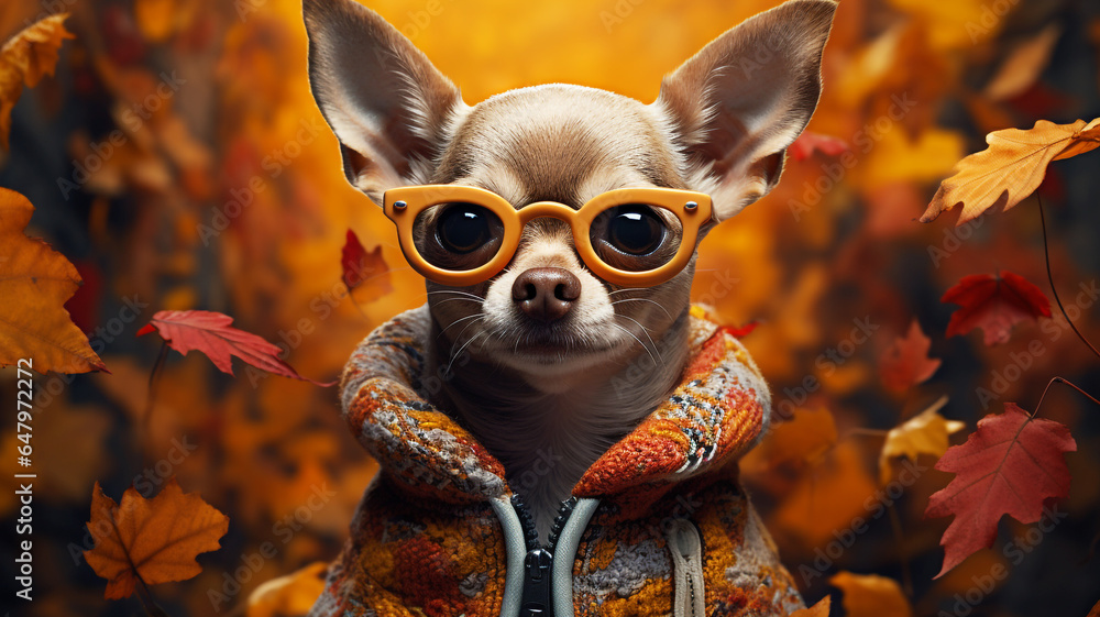 Fantasy Chihuahua in a beautiful autumn garden