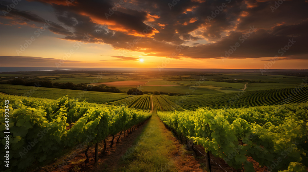 Top view of A Green Vineyard sunset at Tascany