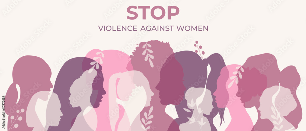Horizontal banner with silhouettes of women.International Day for the Elimination of Violence Against Women.Vector illustration.