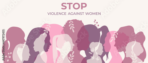 Horizontal banner with silhouettes of women.International Day for the Elimination of Violence Against Women.Vector illustration.