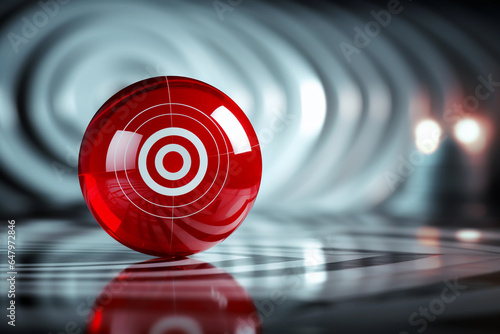 Billiard translucent red ball with a target in the middle, used as a metaphor for a business goal