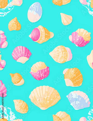 Seamless illustration with colorful shells, Seashell Sorbet Delight, cartoon