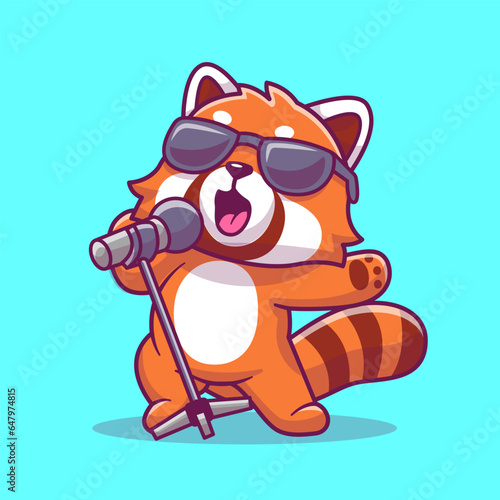 Cute Red Panda Singing Cartoon Vector Icon Illustration.
Animal Music Icon Concept Isolated Premium Vector. Flat
Cartoon Style