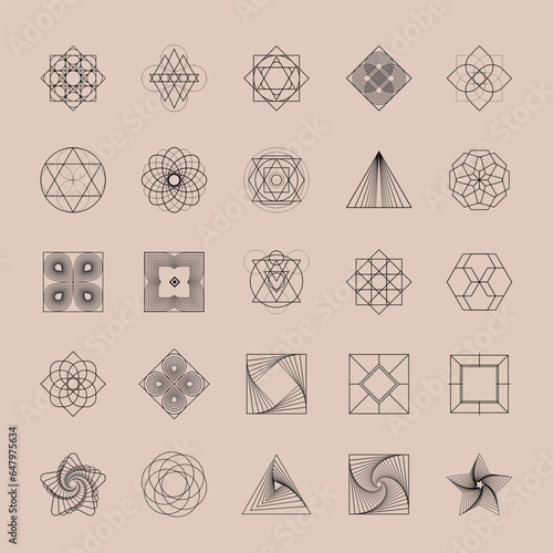 Set 3 of Abstract Futuristic Geometric Black and White Shapes.