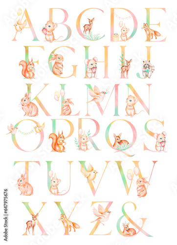 Cute alphabet. Hand drawing font for children. Flat isolated illustration. design for typographic posters  banners  cards