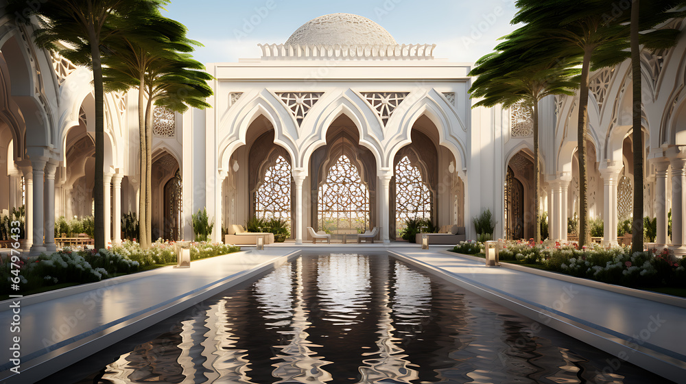 luxurious arabic pallace building design - obrazy, fototapety, plakaty 