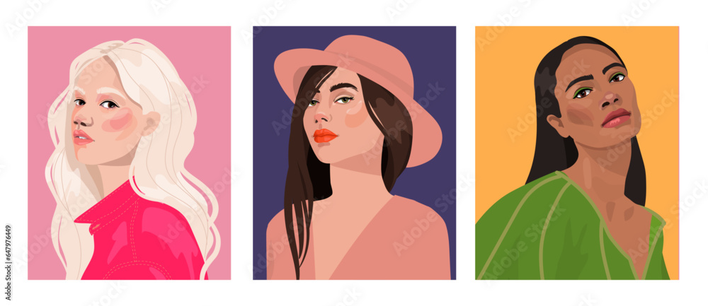 Set of portraits of women of different gender and age. Diversity. flat illustration. Avatar for a social network. Set of portraits of women of different gender and age. Diversity. flat illustration. Avatar for a social network.
