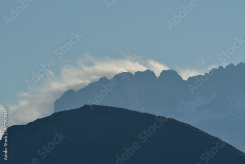 Marmolata Glacier Dolomites from Distance wind clouds