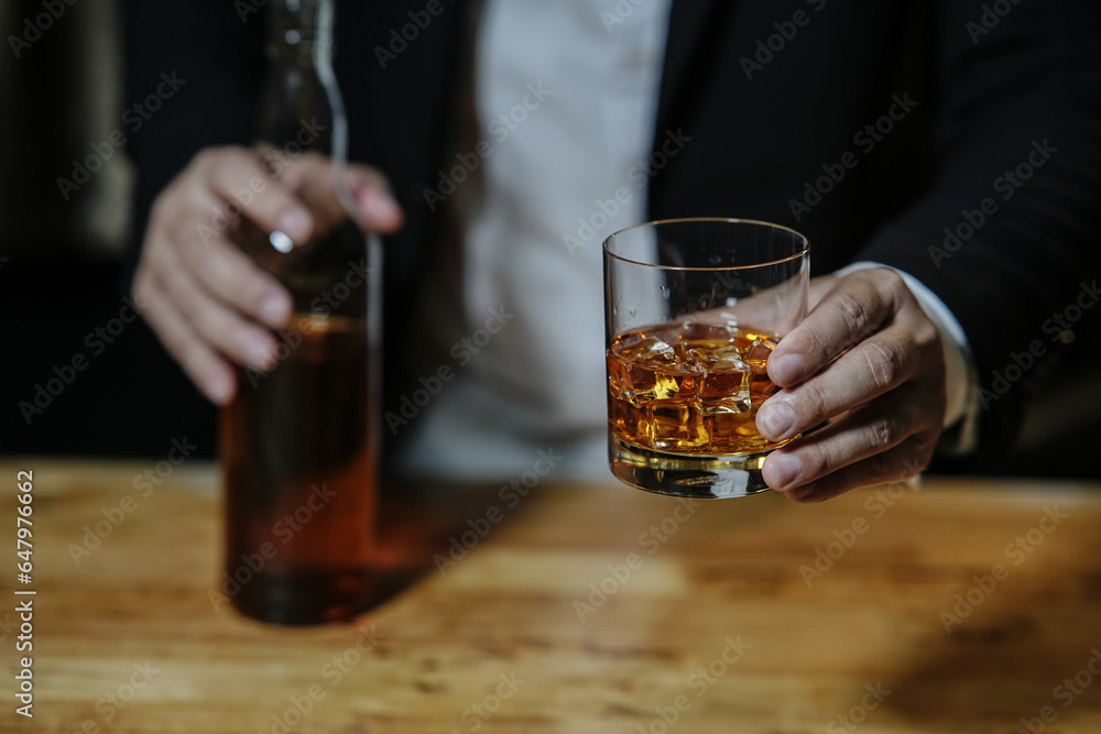 Barman pouring whiskey whiskey glass beautiful night Barman pouring whiskey whiskey glass beautiful night