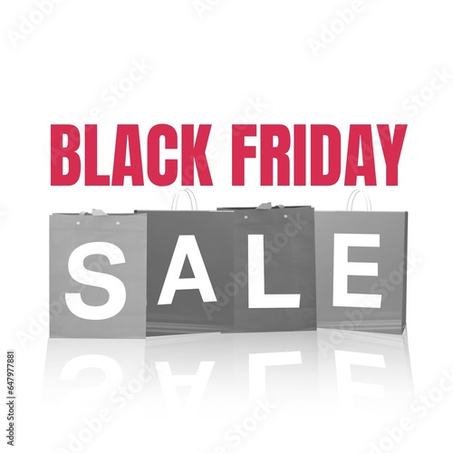 Black friday sale text on white background and shopping bags
