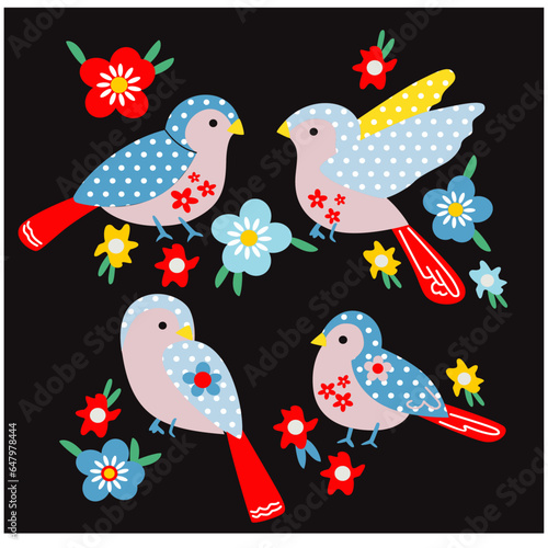 flower with bird print vector art.