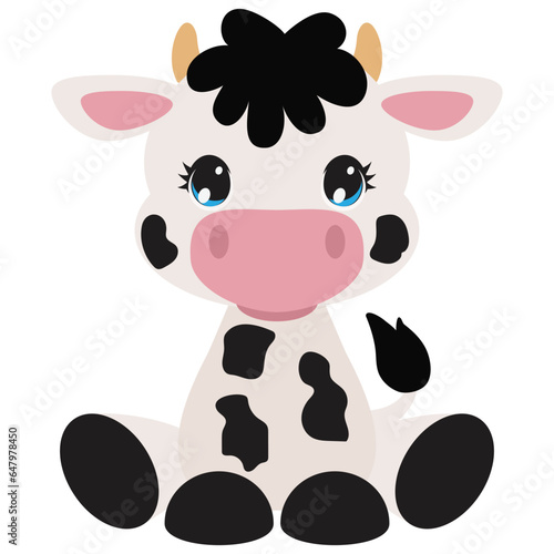 Cute little spotted cow vector cartoon illustration