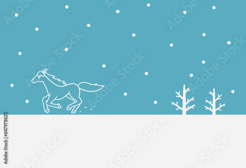 雪の夜と走る馬の寒中見舞いはがき