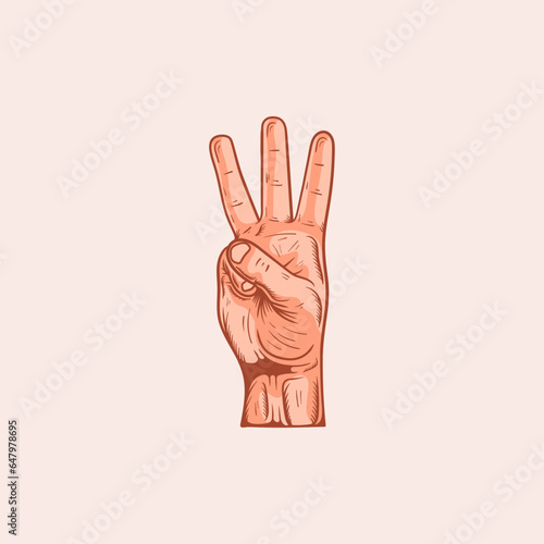W letter logo in a deaf-mute hand gesture alphabet. Hand drawn vector illustration