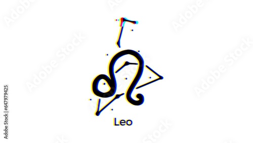 Leo zodiac sign with glitch effect on white background. Astrological constellation motion graphics