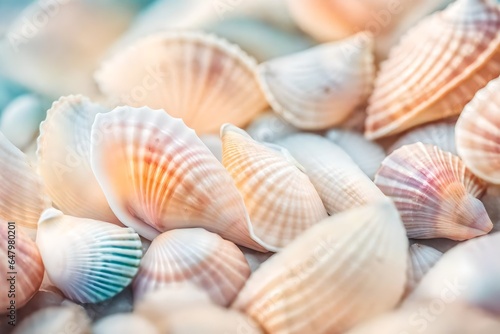Extreme close-up of abstract blurred seashells  soft pastel hues of the shore abstract background  isolated background for business