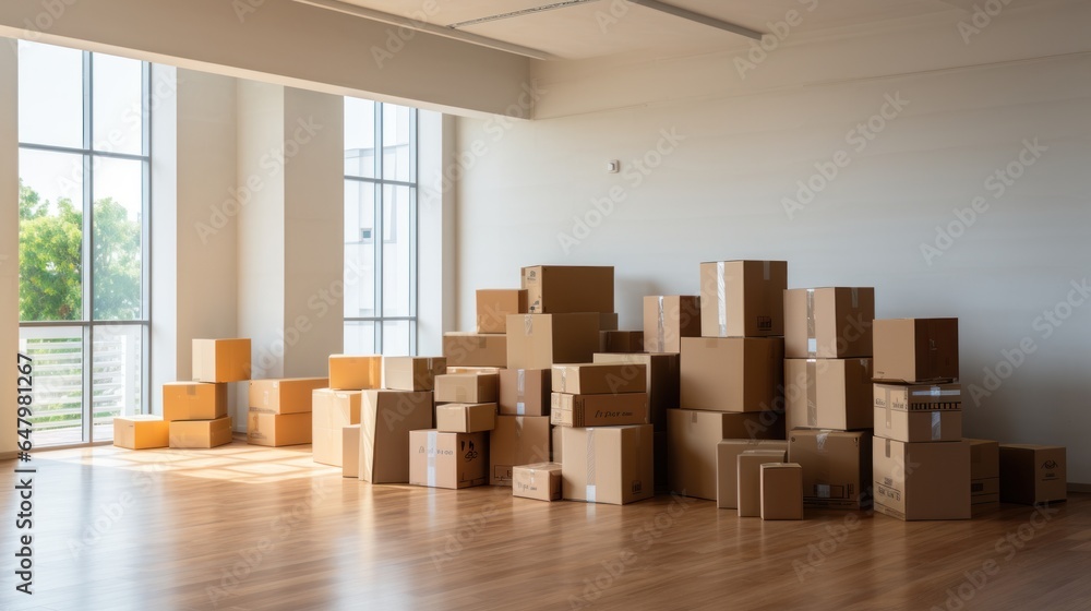 Photo of boxes ready for delivery in the new apartment. Photo of boxes ready for delivery in the new apartment.