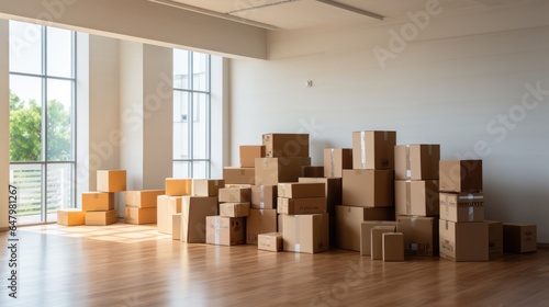 Photo of boxes ready for delivery in the new apartment. © sirisakboakaew
